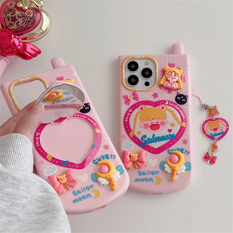 INS Cute Cartoon Sailors Moons Phone Case For Apple iPhone 15 14 13 12 11 Pro Max Brave Girls Silicone Transparent Back Covers