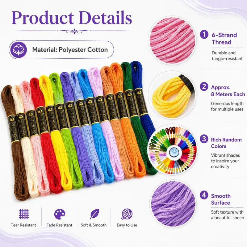 24/36/50/100 Gemischte Farben Stickgarn, Kreuzstich-Fäden-Sets, Verschiedene Farben für DIY Armband-Herstellung – Detail 5