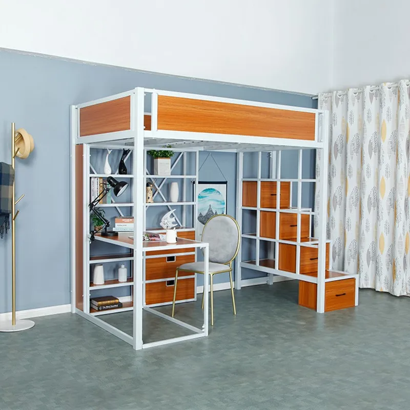 Multi-Function Double Loft Bed com gaveta, armário de escada de armazenamento para quarto infantil