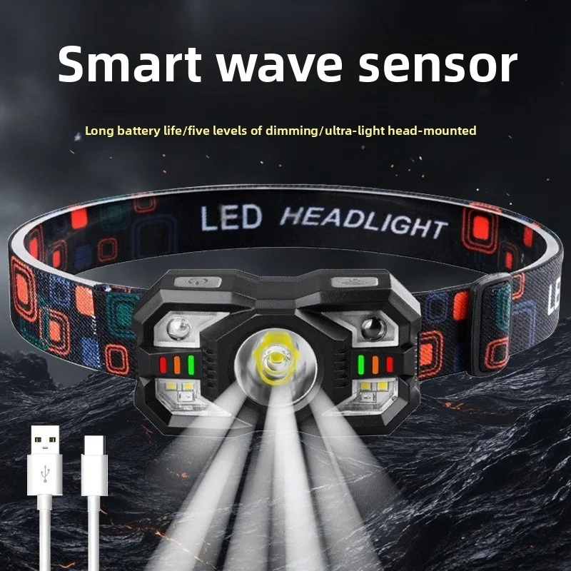 

Налобный фонарь с датчиком движения, супер яркий, с высоким люменом, перезаряжаемый, длительный срок службы батареи, налобный, для альпинизма на открытом воздухе