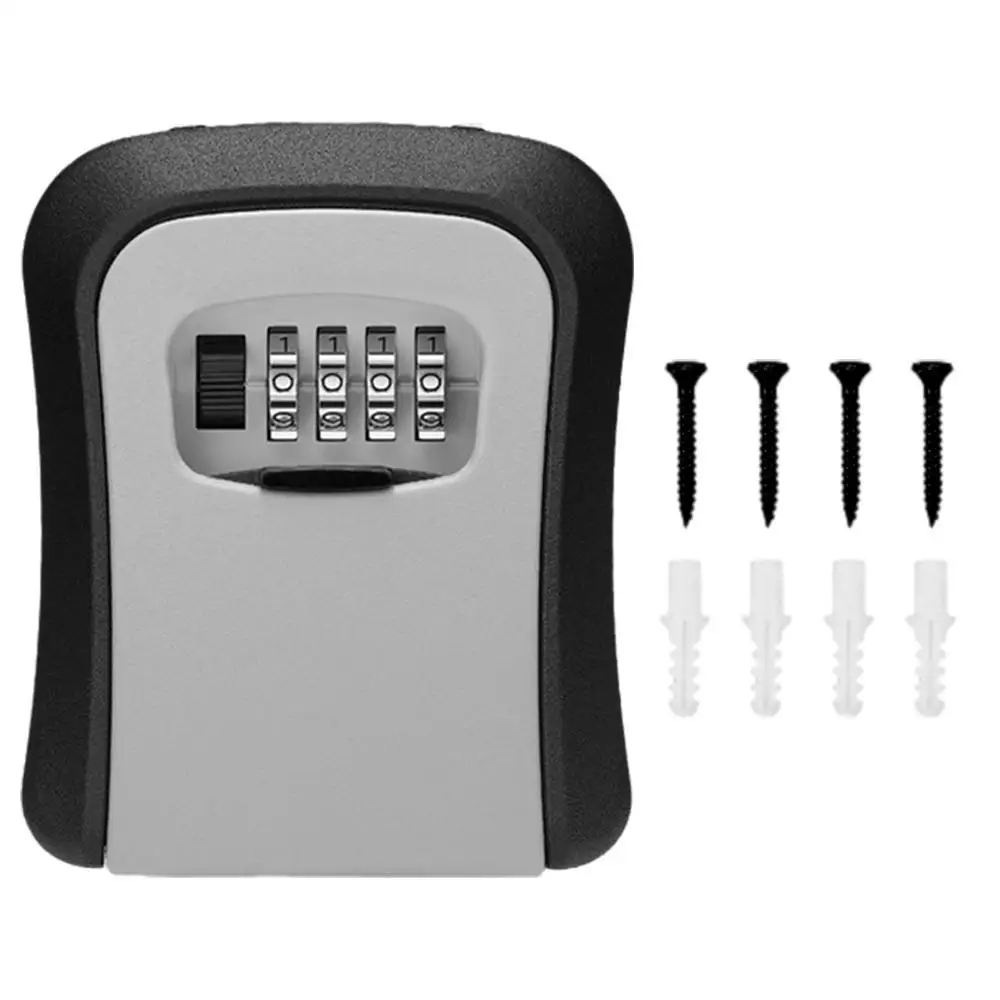 Wall Mounted Key Lock Box Key Safe Box Weatherproof 4 Digit Combination Key Storage Security Lock Box Password Key Box