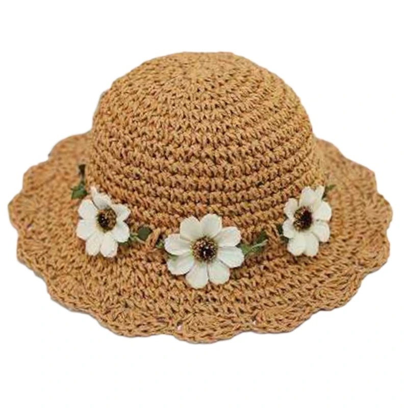All-match Summer for Sun Hat Children Flower Crochet Straw Hat Sunshade Fisherman Hat for Outdoor School Camping image 3