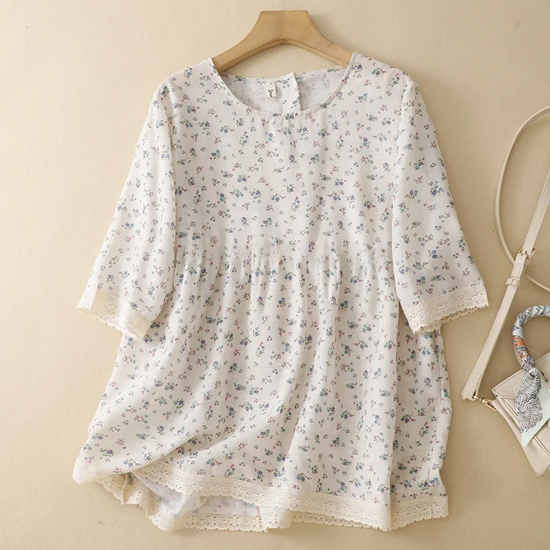 

plus Size Women's T-Shirt Floral Print Casual Base Layer Shirt Cover Belly Spring Summer New Style Doll Shirt Comfortable Bre...