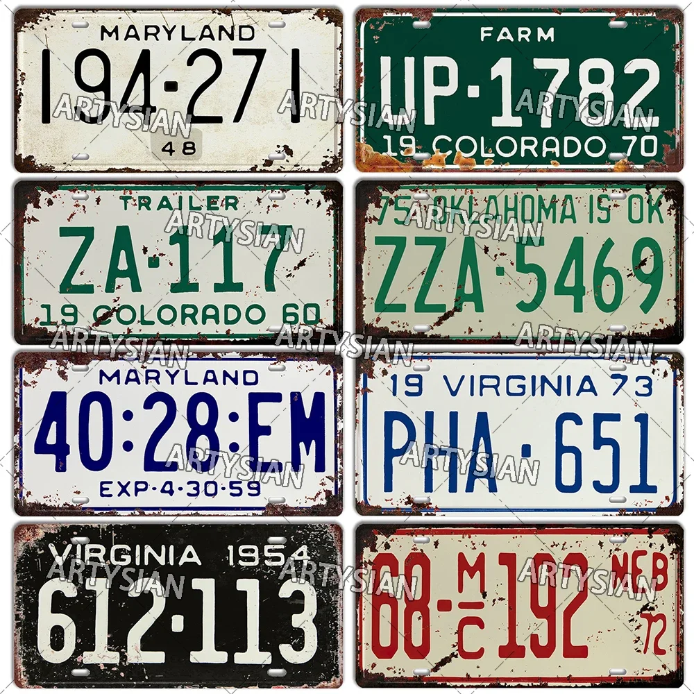 US Rusty Metal Plaque Florida Virginia Hawaii Indiana Kansas Tennessee Iowa Ohio Truck Vehicle Trailer Number Plate Metal Sign