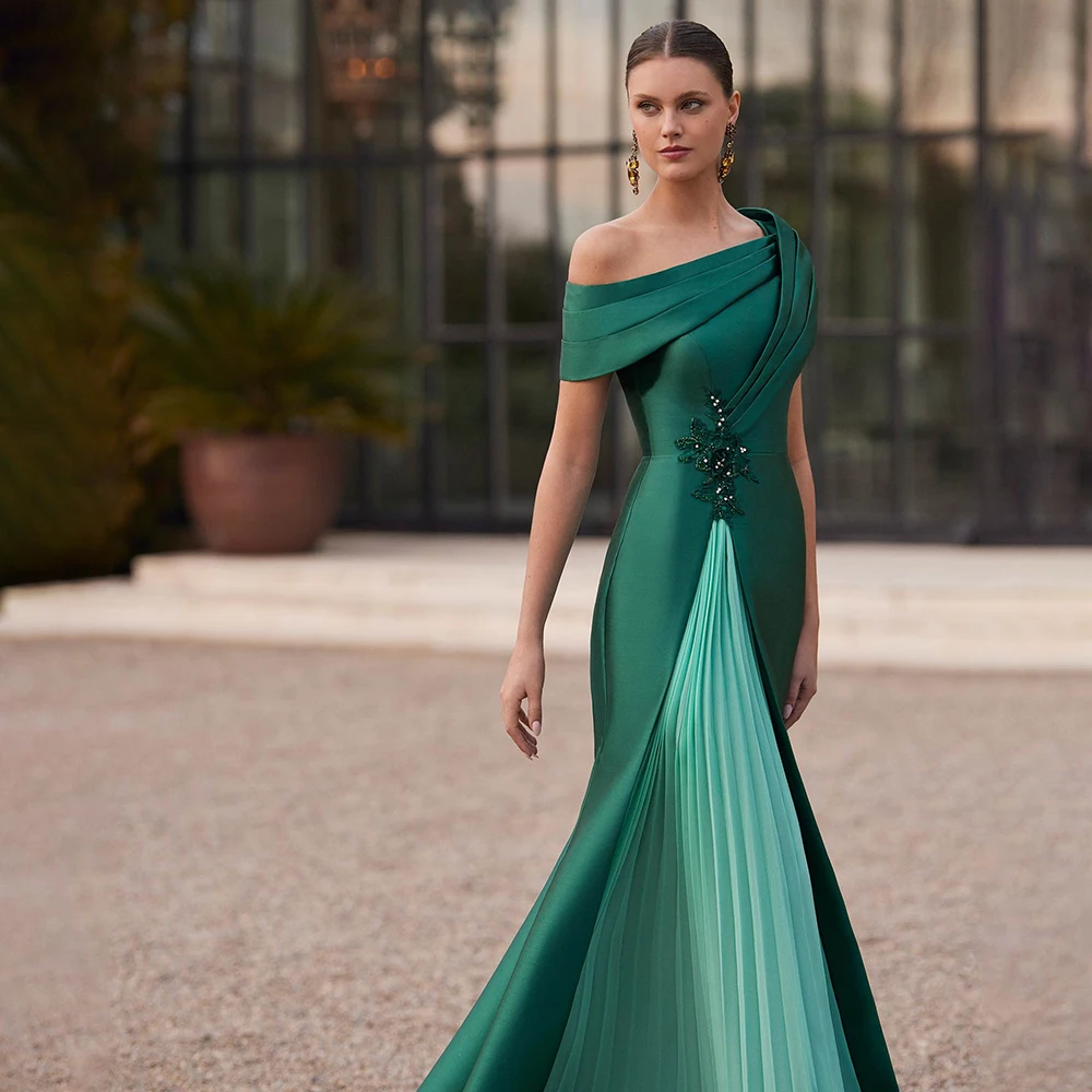 

Custom Made Bridal One Shoulder Tiered Pleated Formal Evening Gown Sheath Backless Maxi Length Bridal Party Dress for Train