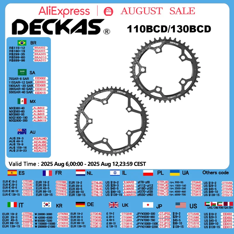 

DECKAS 110BCD 130BCD Crown Chainring Narrow Wide Round Chain Ring 36T 38T 40T 42T 44T 46T 48T 50T 52T 54T 56T 58T Sprocket
