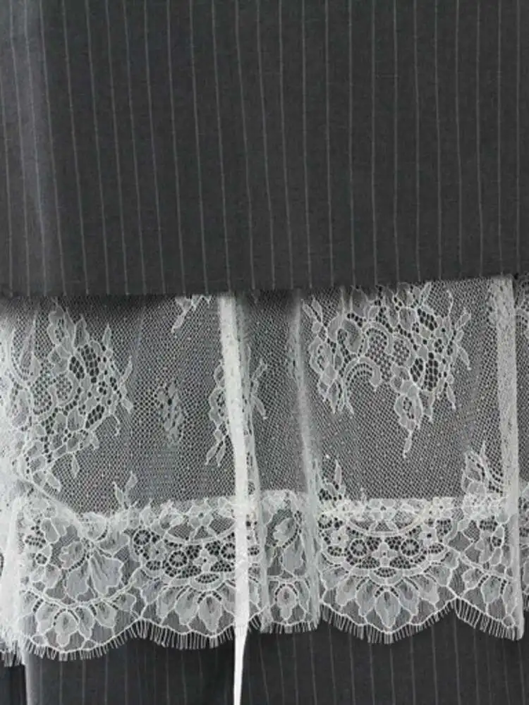 Kwtx calças femininas de renda emendada design cintura alta calças largas listradas contraste cor maré roupas soltas femininas 2025 novo