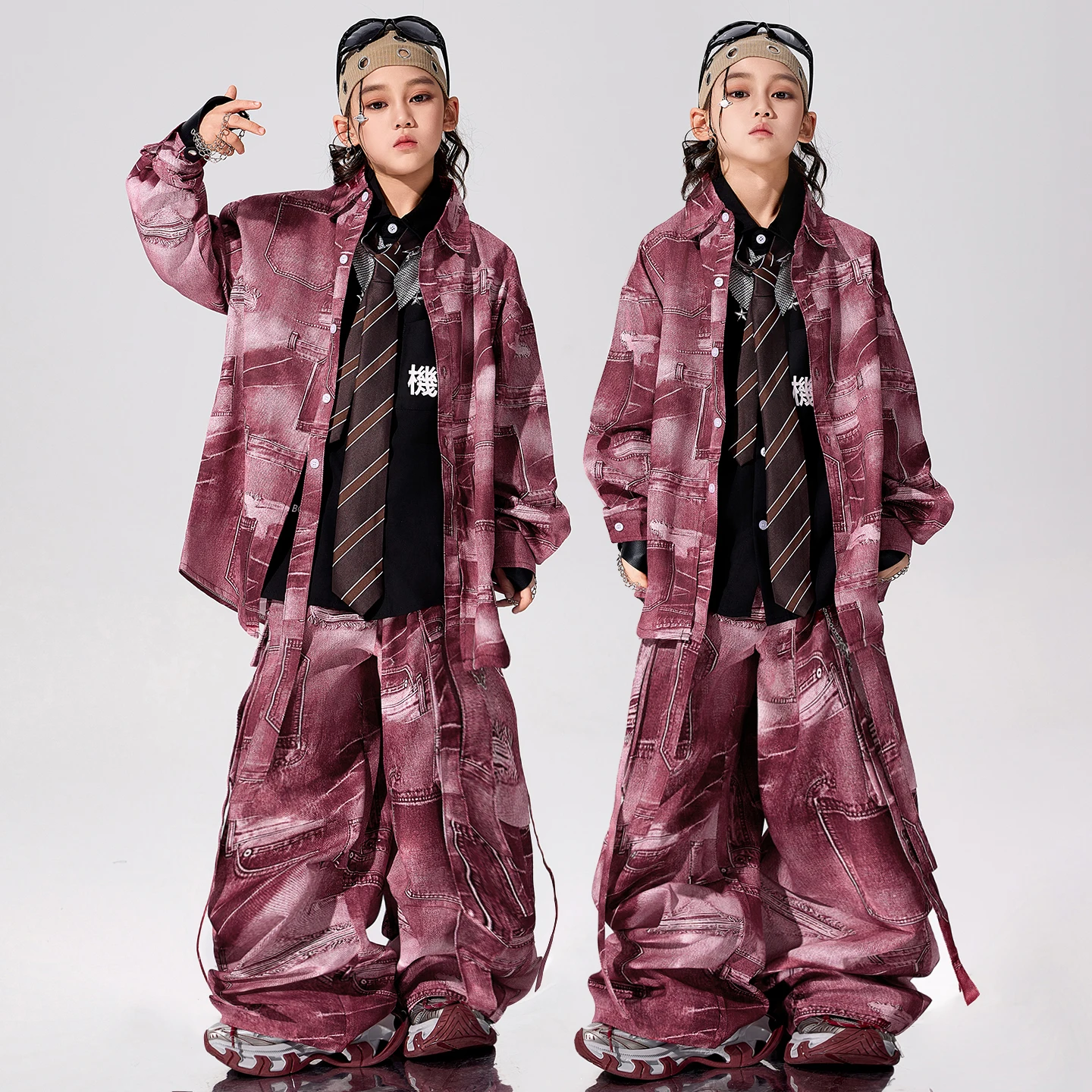 Boys Hip Hop T-shirt Solid Jacket Cargo Pants Girls Street Dance Jazz Costumes Children Teens Clothes Sets Kids K-pop Streetwear