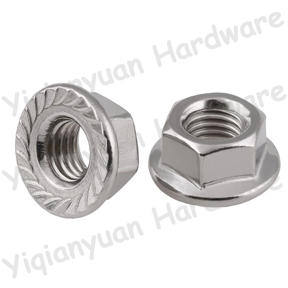 Yiqianyuan DIN6923 M3-M16 SUS316 스테인레스 스틸 육각형 플랜지 너트 핑킹 자동 톱니 모양의 잠금 너트