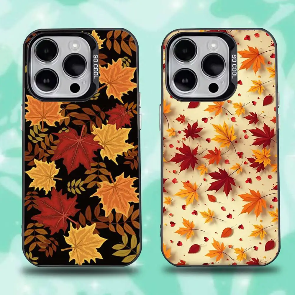 

Autumn leaves pumpkin Phone Case For iPhone 16,15,14,13,12,11,Mini,Pro,E,SE4,XS,MAX Black Candy Matte Cover
