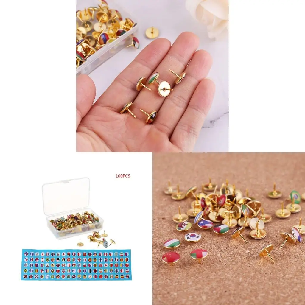 

100pcs/box Map Tacks National Flag Thumbtack Push Pins Notice Board Markers Office School Supply