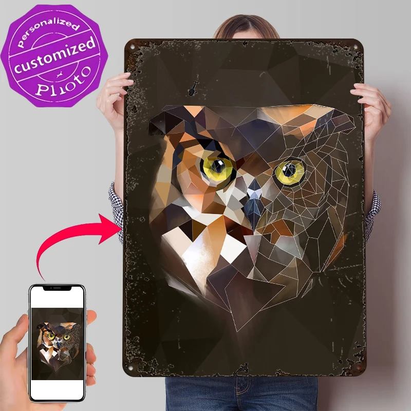 Owl Lightly 3D Poster Customized Vintage Metal Signs Wall Art Retro Tin Plaque for Living Room Decorations Article Decoration