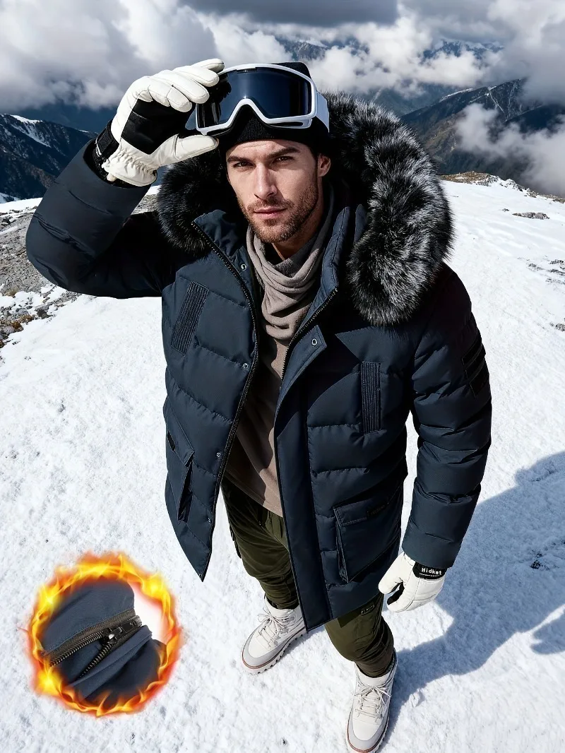 

Men's Winter Thermal Jacket with Detachable Hood & Full-Zip Closure- Thick Insulated Coat, Full-Zip Front, Large Pockets