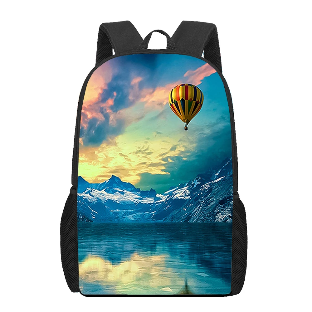 Hot Air Balloon Sky 3D Print School Bag Set for Teenager Girls Primary Kids Backpack Book Bags Children Large Capacity Backpack