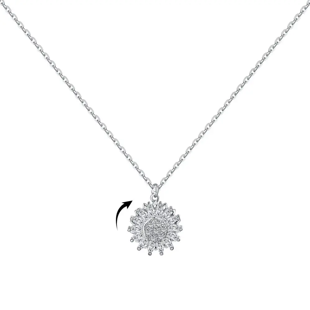 925 Sterling Silver Necklace with Sunflower Design and High Quality Zircon Inlaid Collar Chain