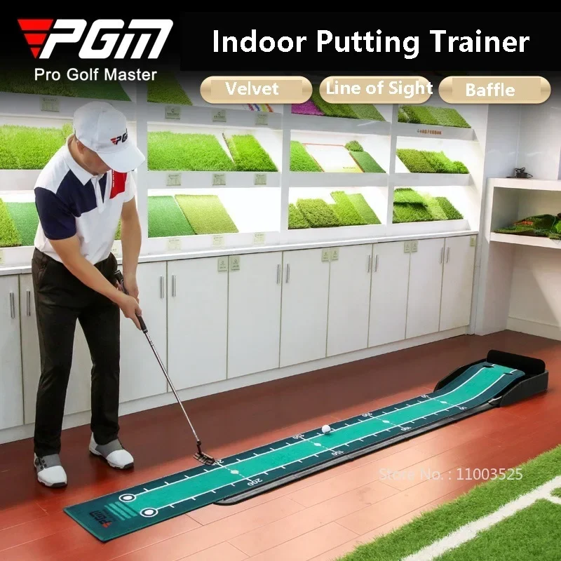 PGM Velvet Foldable Golf Putting Trainer Low Ball Speed 9 Putter Green with Baffle Auto Return Fairway Golf Practice Mat