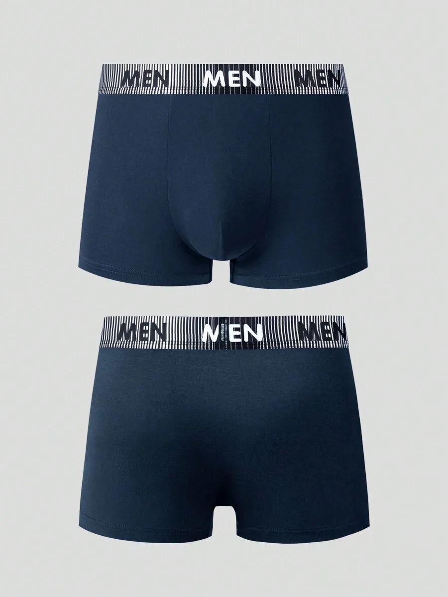 

Mens Blue Boxer Briefs With Alphabet Print Woven Waistband