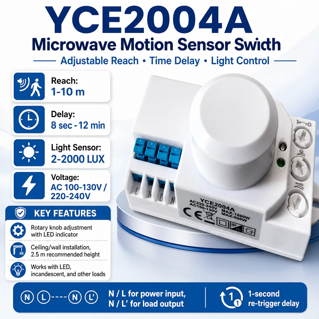 5.8G 110V-220V Microwave Radar Sensor Switch for Garages And Corridors Automatic PIR/Microwave Lighting Control Sensor