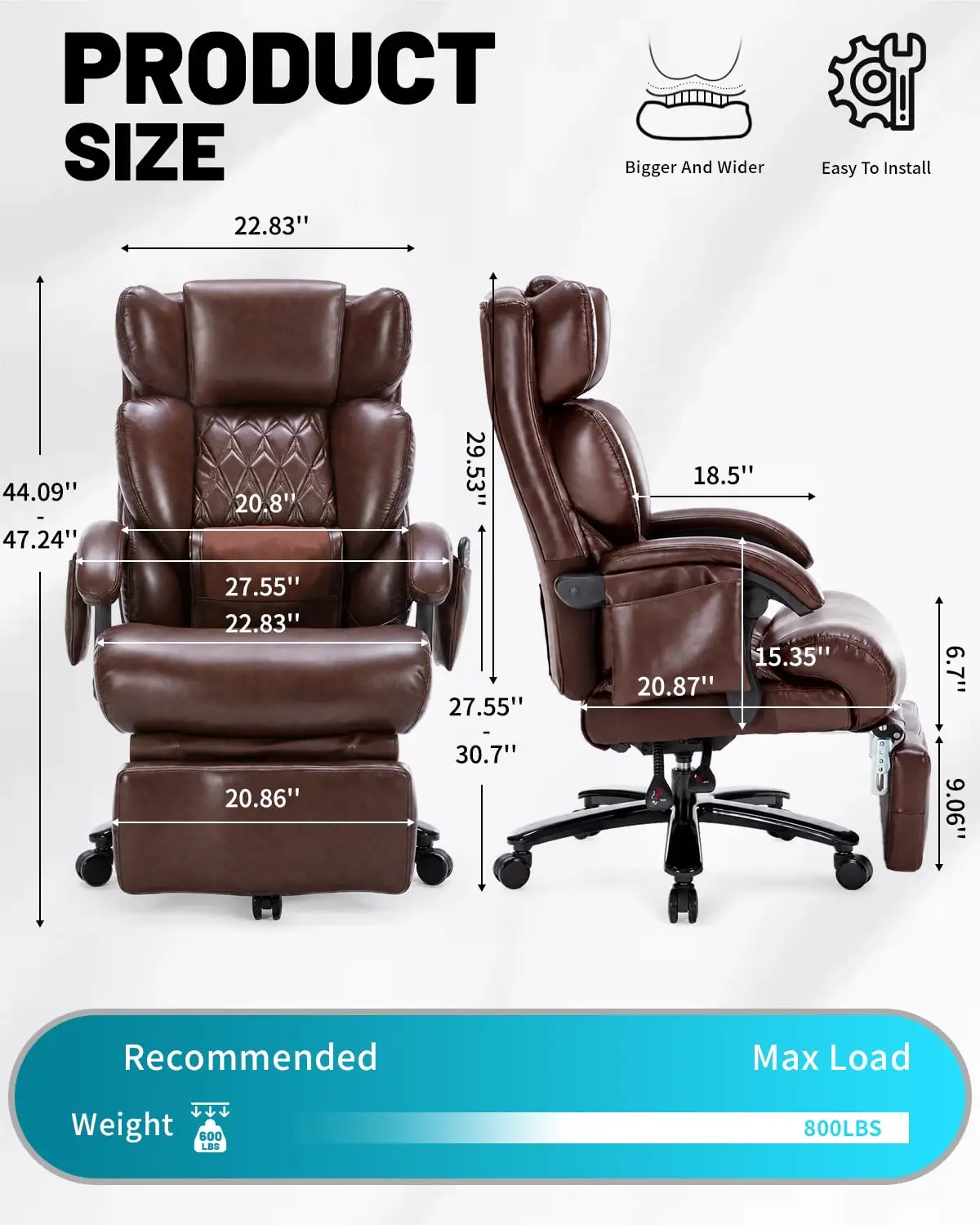 800LBS Massage Office Chair with Foot Rest & 8 Points Vibration Heat for Heavy People,Big and Tall Ergonomic Executive