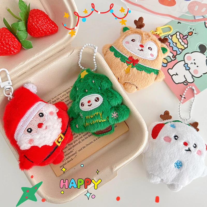 1PC New Cute Cartoon Creative Plush Pendant Kawaii Backpack Pendant Decor Santa Claus Elk Christmas Tree Keychain Accessories