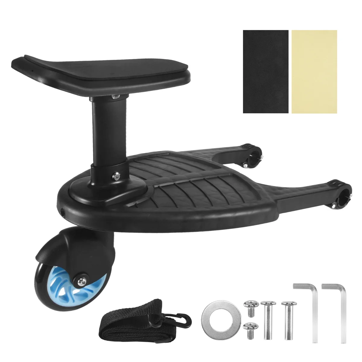 AM-Baby Stroller Wheeled Board Kids Wheel Board Stroller Step Stand Ride on Boards Plate Detachable Seat Blue