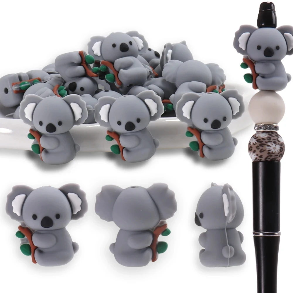 5 uds lindo Koala silicona tema Focal 3D Animal espaciador personaje cuentas para fabricación de joyería DIY creativo especial cuentas bolígrafos Decoración