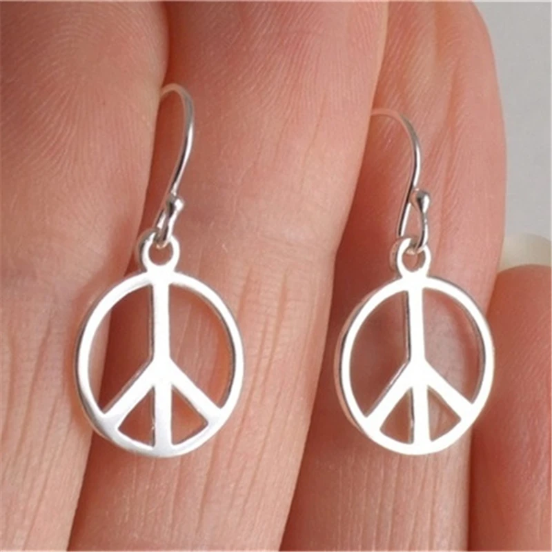 Antique Silver Color Peace Sign Earrings, Peace Symbol Charms