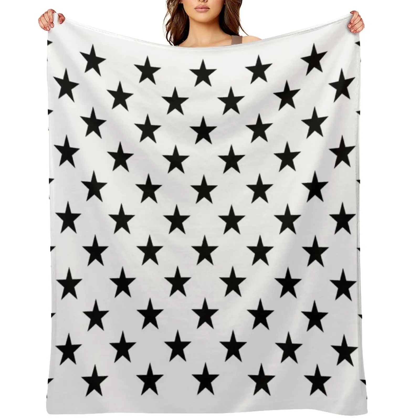

Small BLACK and WHITE STARS Throw Blanket bed plaid halloween Softest Moving Blankets