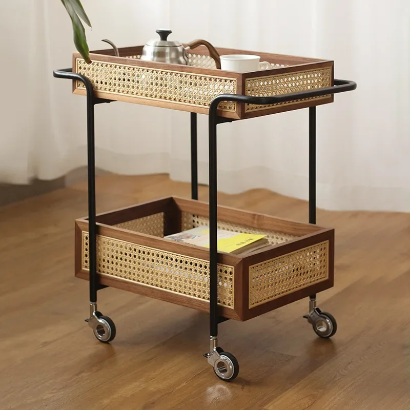 

Black walnut trolley, movable storage, small dining cart, solid wood edge