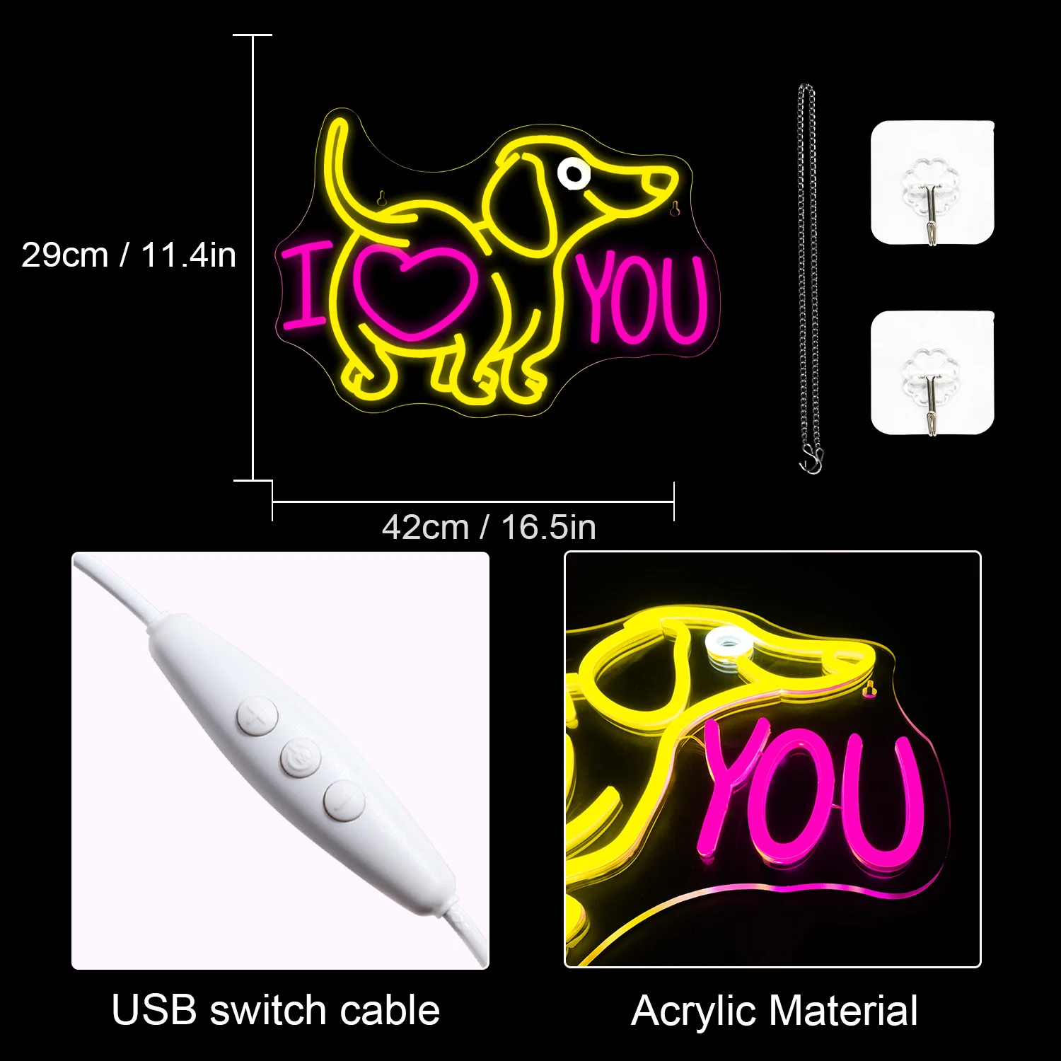 I Love You Cute Dog Neon Sign Led Glowing Hanging Light Room Decoration For Home Bedroom Bar Party Club Kids Birthday Gift Lamp