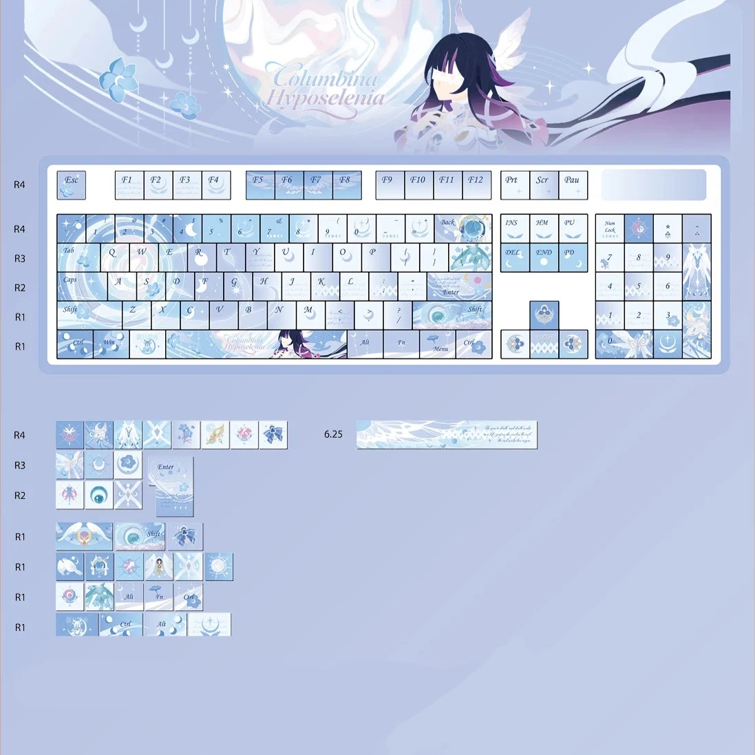 MAIMOOO Genshin Impact Columbina Keycap 137Keys Cherry Profile PBT Side Engraved Anime Game Keycaps for Mechanical Keyboard