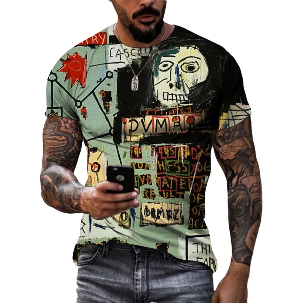 New Summer Hip-Hop Personality Graffiti Pattern T-shirt Street Trend Fashion Printing Top Casual Handsome Short Sleeved Clothing