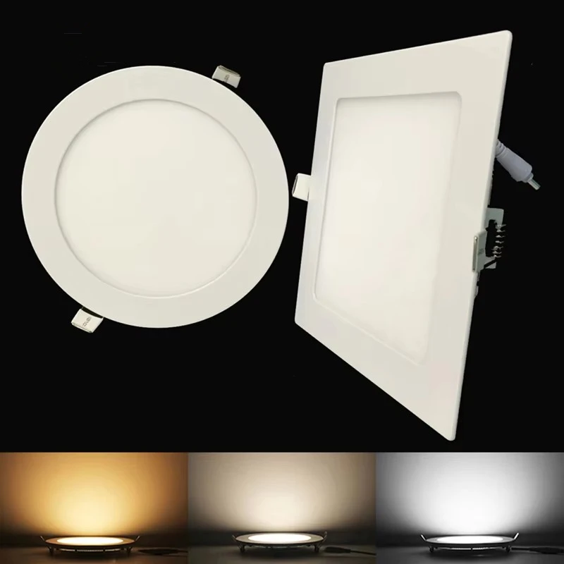 Ultra Thin LED Panel Downlight 3W 6W 9W 12W15W 25W Round/ Square LED Ceiling Recessed Light AC85-265V LED Panel lamps
