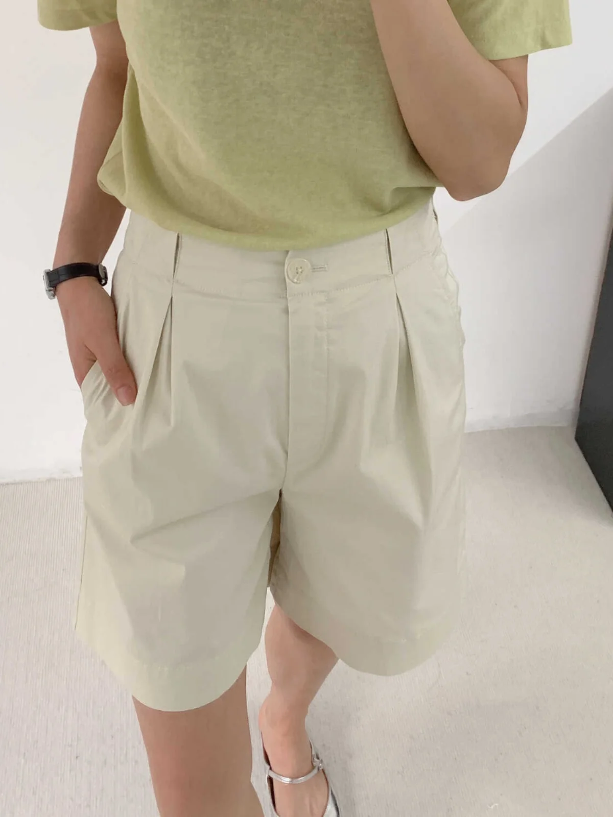 

Женские летние модные шорты с высокой талией из хлопка, тонкие, повседневные, укороченные, с широкими штанинами и карманами, для похудения