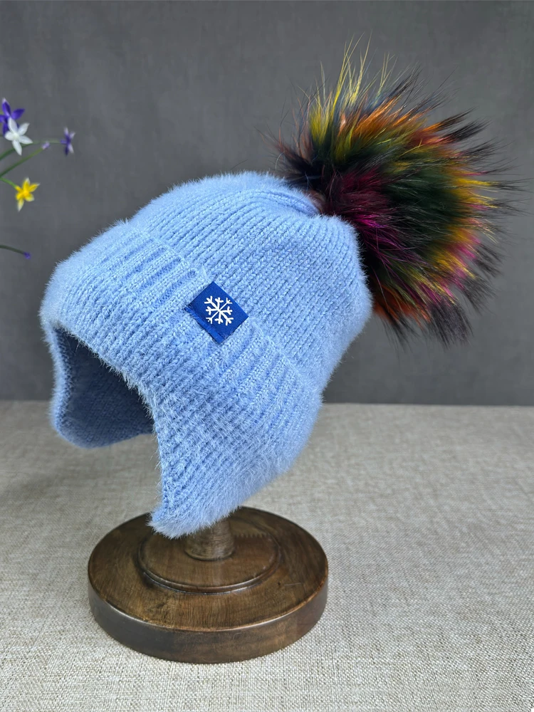 AliExpress Cllikko Natural fur pompom women Winter Knitted Hat Outdoor Cycling Ear Protection Warm Peaked Cap Casual Fashion Hats