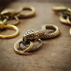 1PC Snake Keychains Pendants Vintage Brass Animal Python Waist Buckle Punk Men Women Car Key Chain Rings