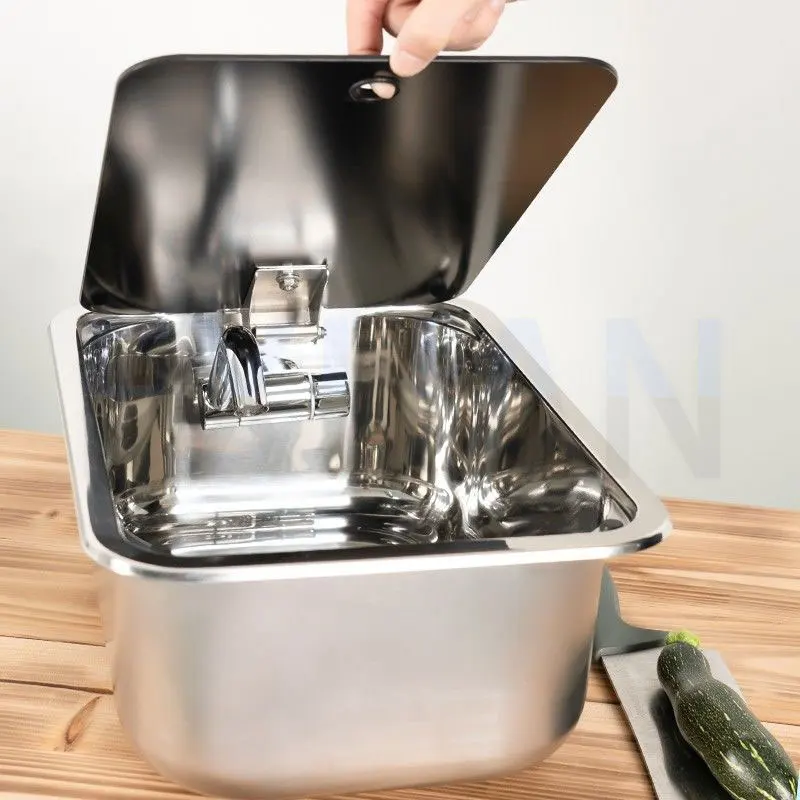 RV بالوعة صغيرة ضيقة حوض الفولاذ المقاوم للصدأ مع غطاء من الزجاج المقسى سيارة سفينة بالوعة 304 الفولاذ المقاوم للصدأ حوض غسيل الخضار