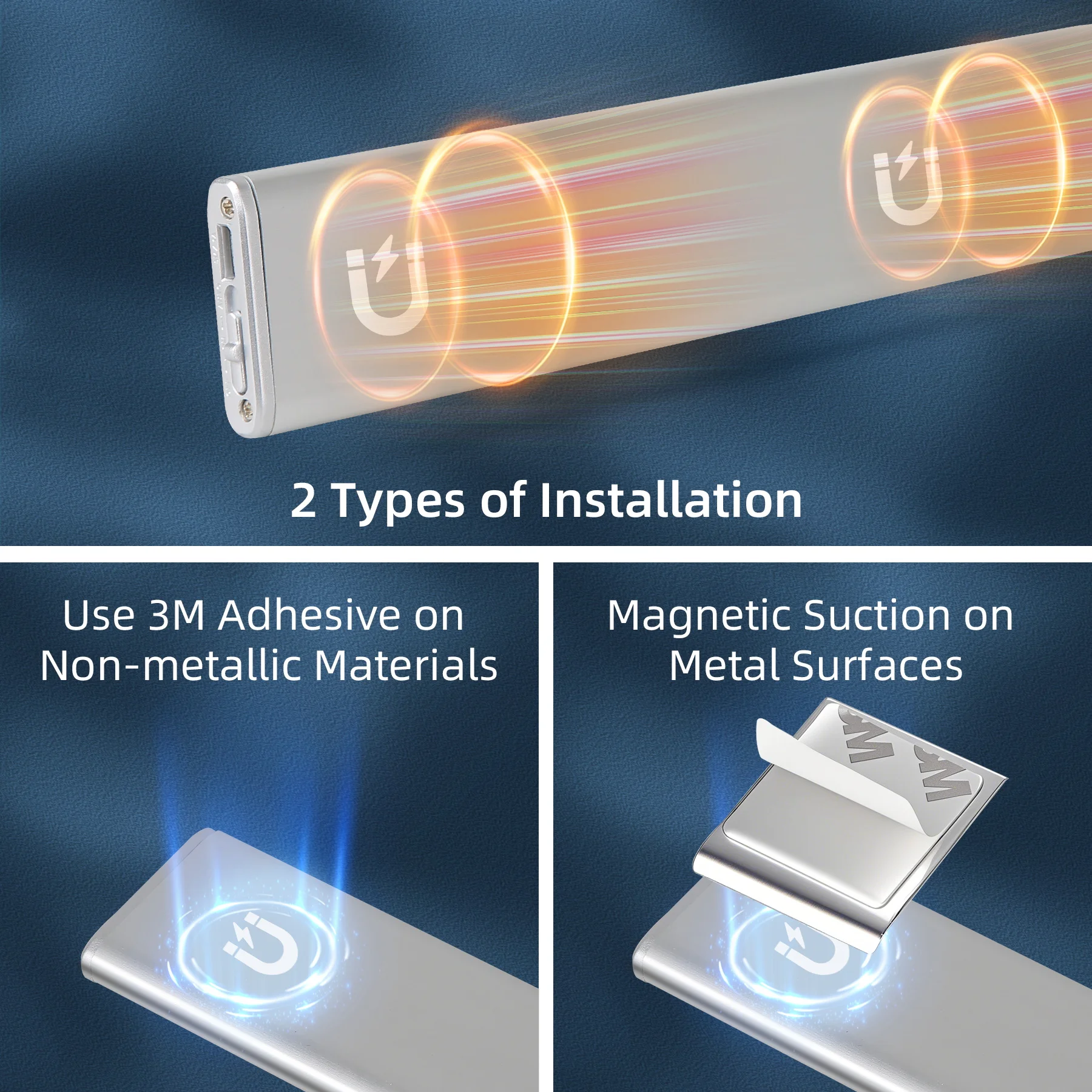 ضوء ليلي تحت أضواء الخزانات، ضوء LED رفيع للغاية، مستشعر حركة لاسلكي قابل لإعادة الشحن، 3 ألوان لإضاءة غرفة نوم المطبخ
