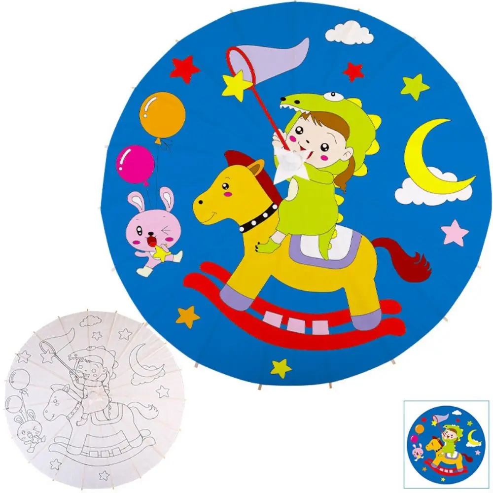 

Vintage Oil Paper Umbrella DIY Long-handle Blank Paper Umbrella Hand Painted Summer Shade Chinese Umbrella Kids