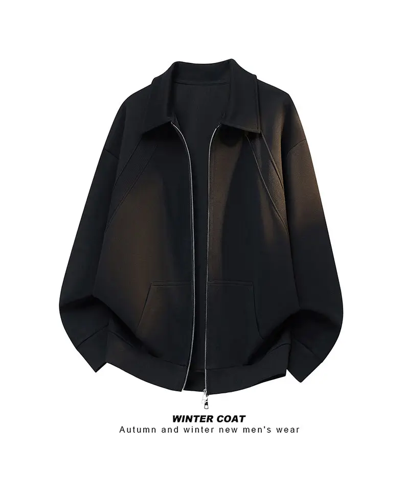Men's Casual Double Head Zipper Sweatshirt Solid Color Turn-down Collar Loose Fit Autumn 360gsm Comfortable Sweatshirt