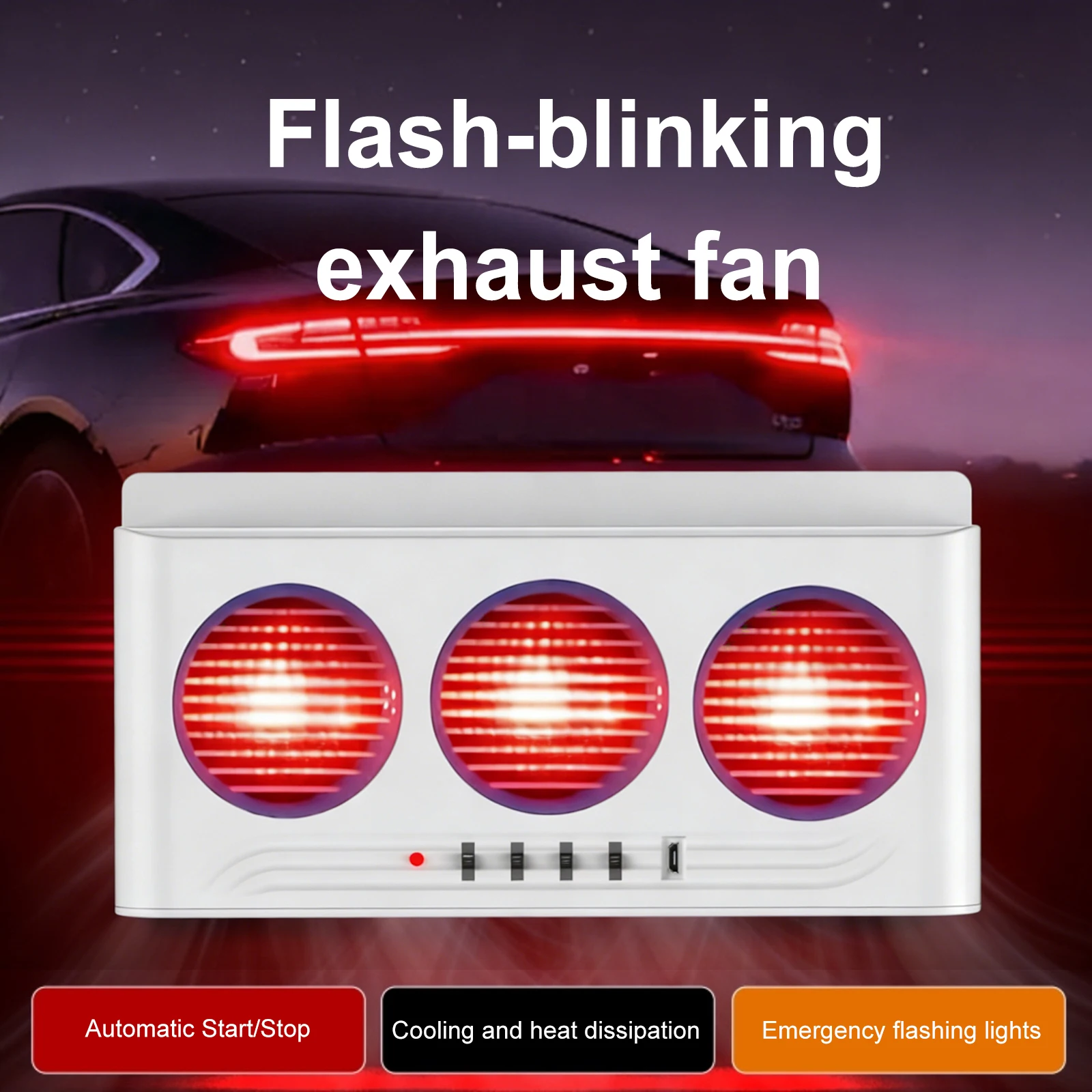 Solar Powered Car Window 5000 RPM Air Vent Radiator with Three Air Outlets Vehicle Ventilation Fan for General Types