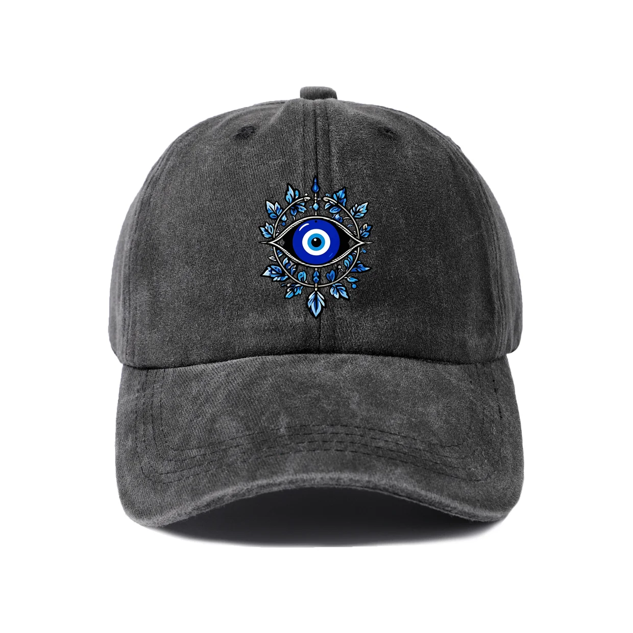 Geometric Evil Eye Graphic Baseball Cap, Vintage Washed Adjustable Unisex Dad Hat, Everyday Gift
