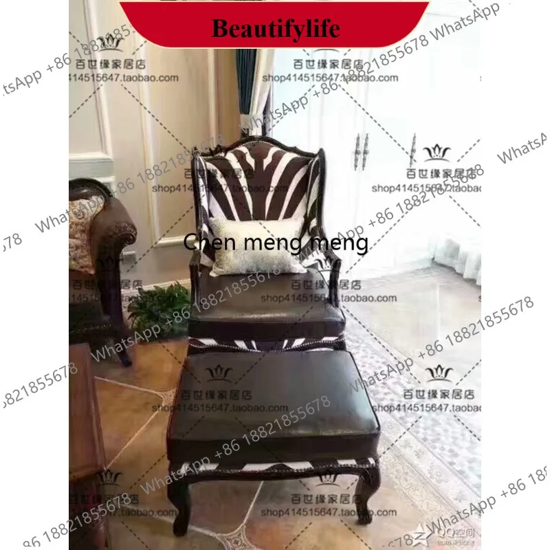 

M182 American solid wood high back tiger chair fabric single sofa living room single sofa