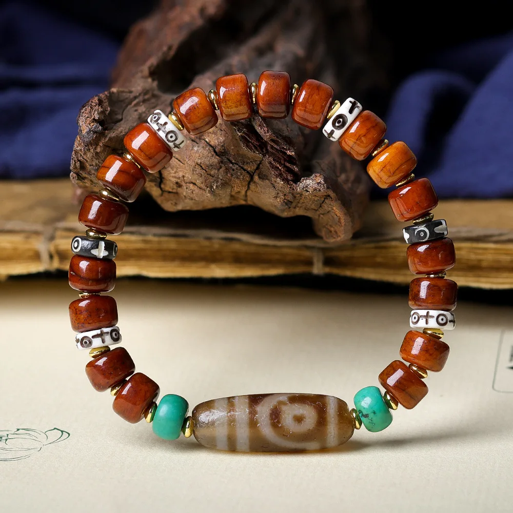 Winter New Arrival Yak Bone Barrel Beads Tibetan Style Original Three Eyes Dzi Bead Mala Bracelet Prayer Beads Wenwan For Women