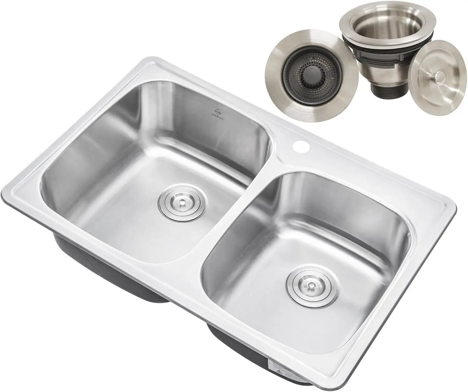 

33 x 22 x 9 Inch 60/40 Offset Top mount Drop in Stainless Steel Double Bowl Kitchen Sink with Strainer 18 Gauge Stainless Steel