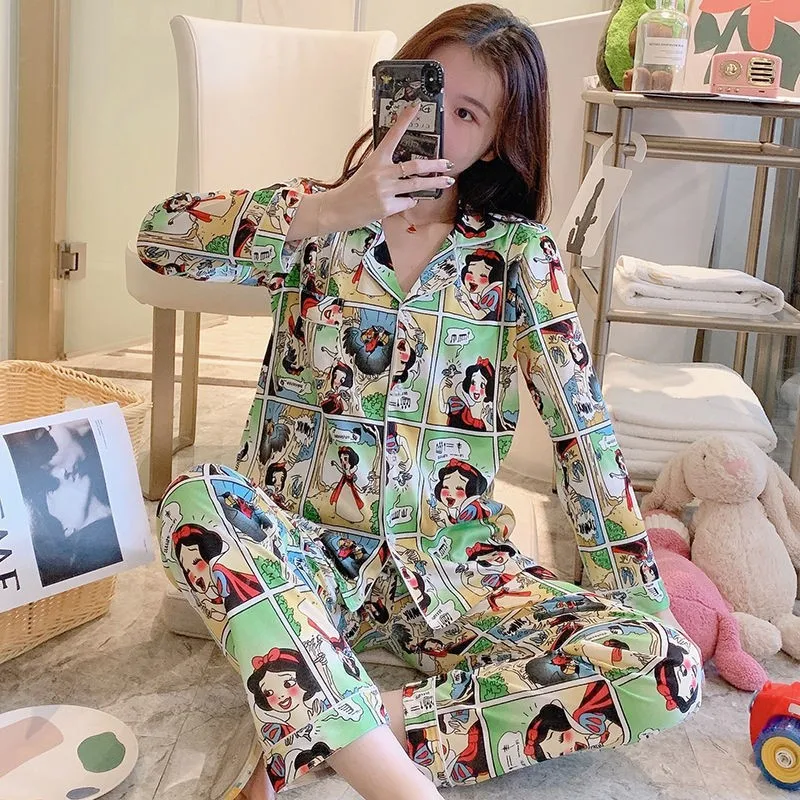 Lente en herfst nieuwe zoete en schattige pyjama met lange mouwen damesvest set casual cartoon huiskleding