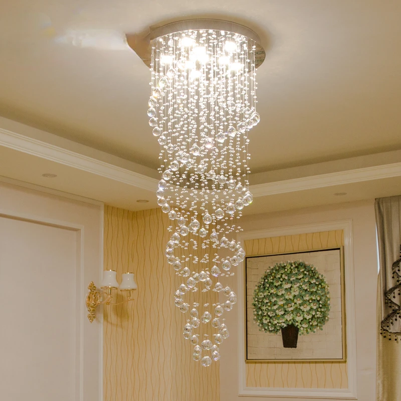 

Modern LED Crystal Chandeliers Light Fixture for Staircase Stair Lights Luxury Hotel Villa Vanity Bedroom Hanging Lamp