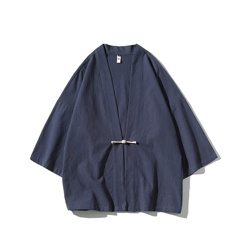

Китайский костюм Sle Tang, кимоно Hanfu, ветровой халат, мужская одежда, этнический открытый кардиган, хлопково-льняная верхняя одежда на пуговицах