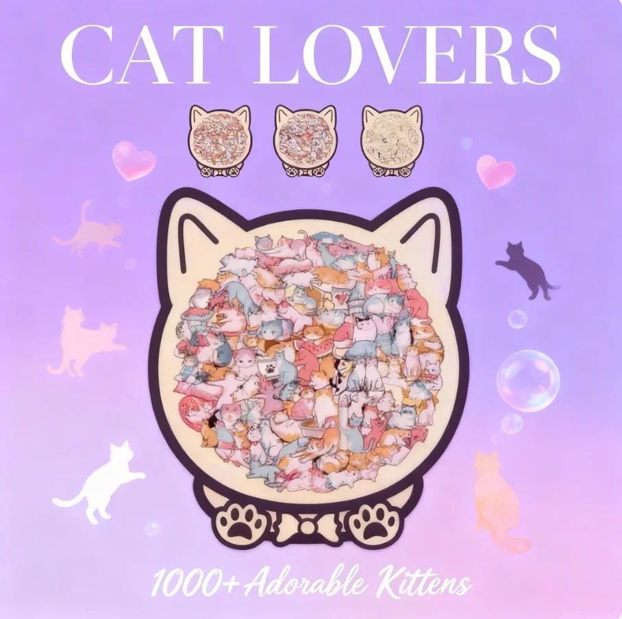 

108 Piece Cat Shaped Wooden Jigsaw Puzzle Animal Shape Wood Puzzle for Cat Lovers Home Decor