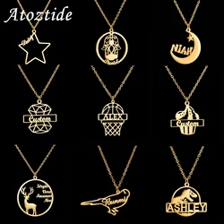 Atoztide Personalized Custom Moon Star Name Necklaces for Women Men Stainless Steel Pendant Link Chain Birthday Jewelry Gift